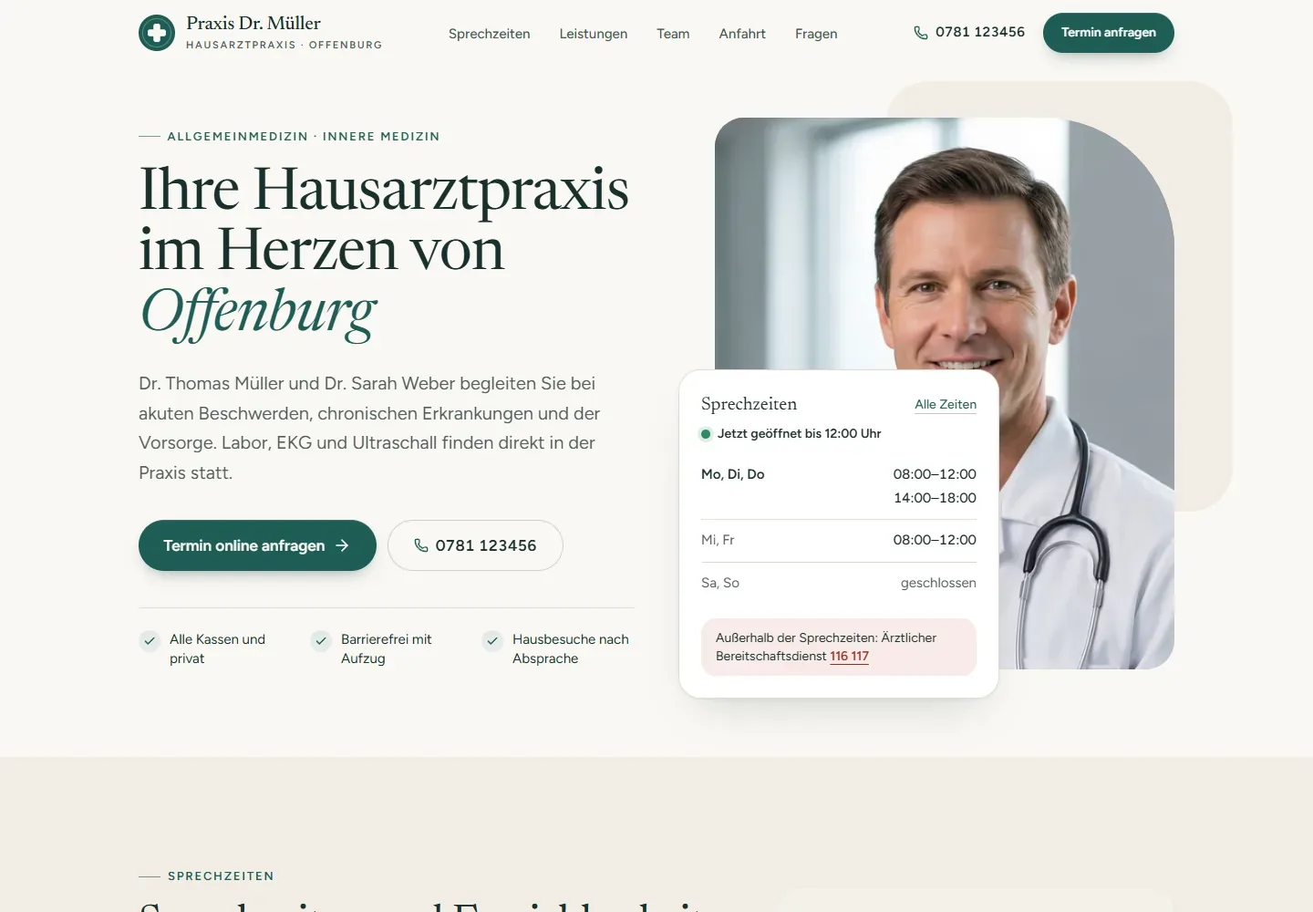 Fiktives Website-Beispiel für eine Hausarztpraxis