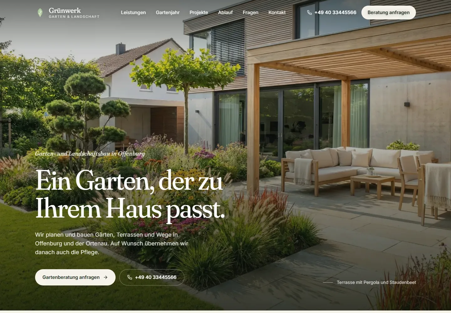 Fiktives Website-Beispiel: Garten- und Landschaftsbau