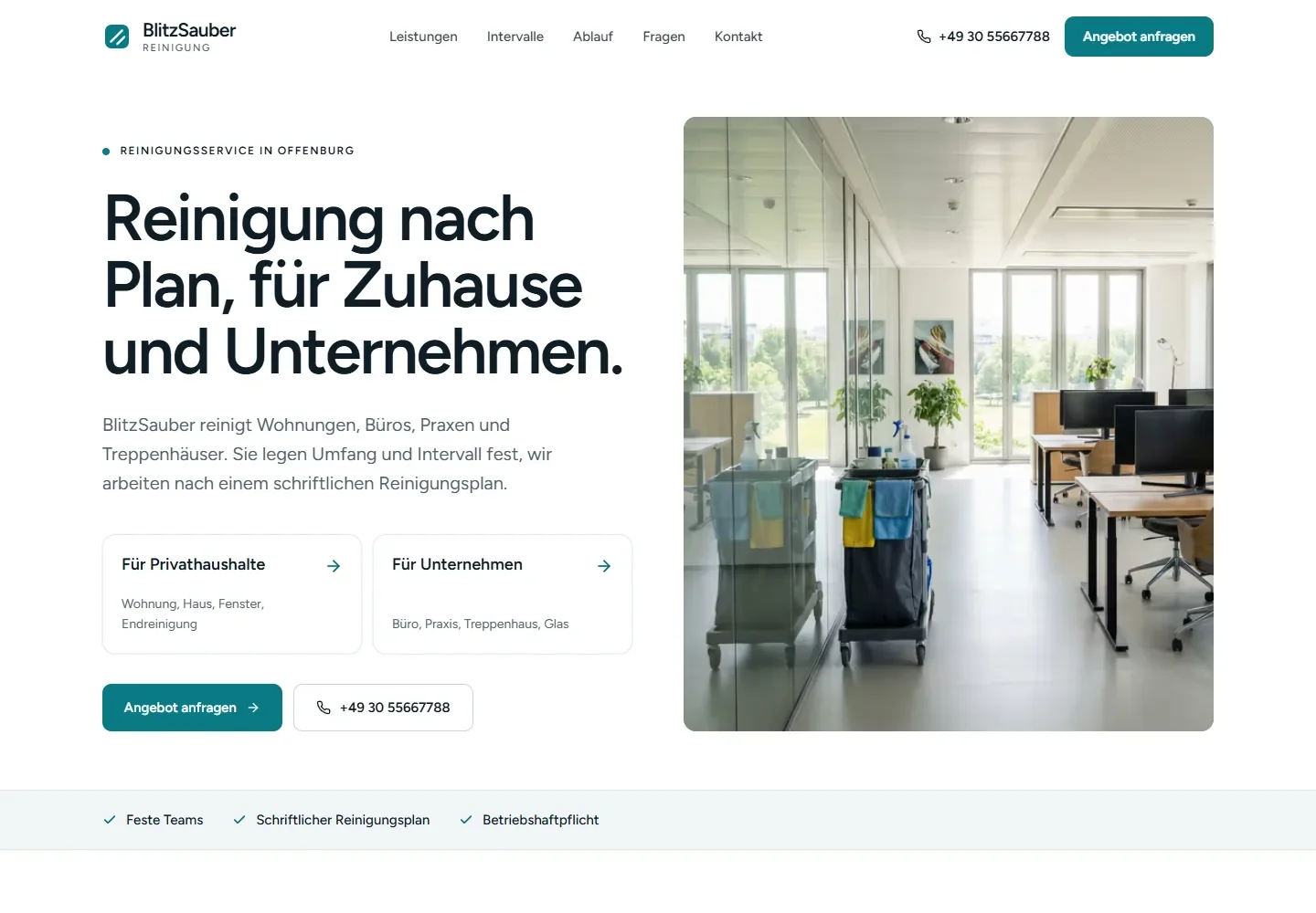 Vorschau des fiktiven Website-Beispiels für Gebäudereinigung