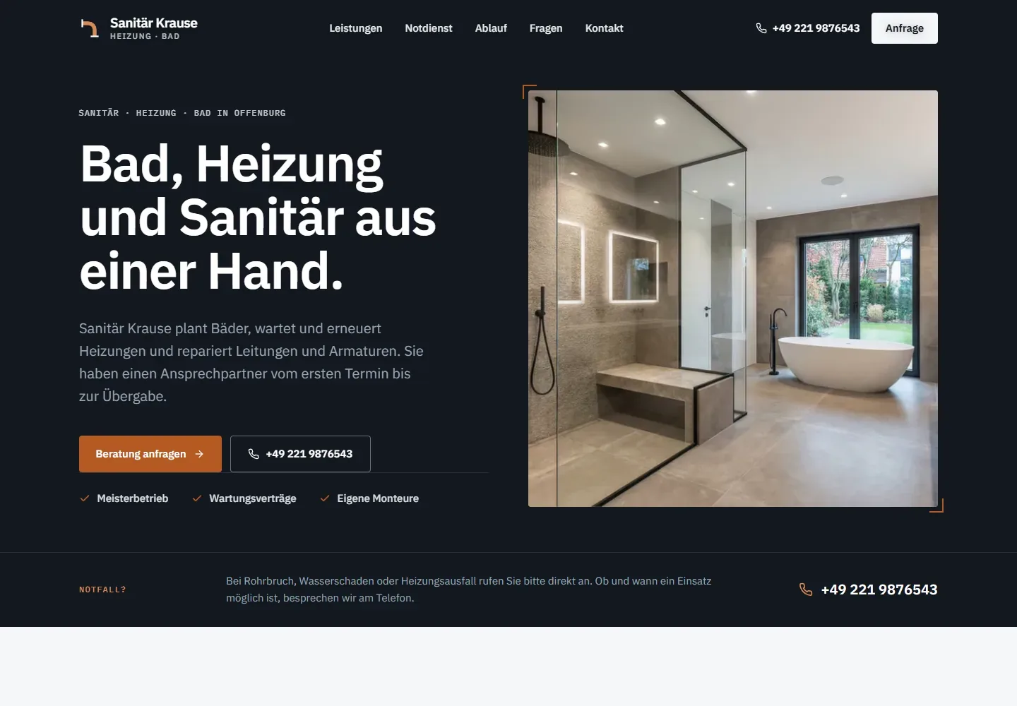 Fiktives Website-Beispiel: Sanitär und Heizung