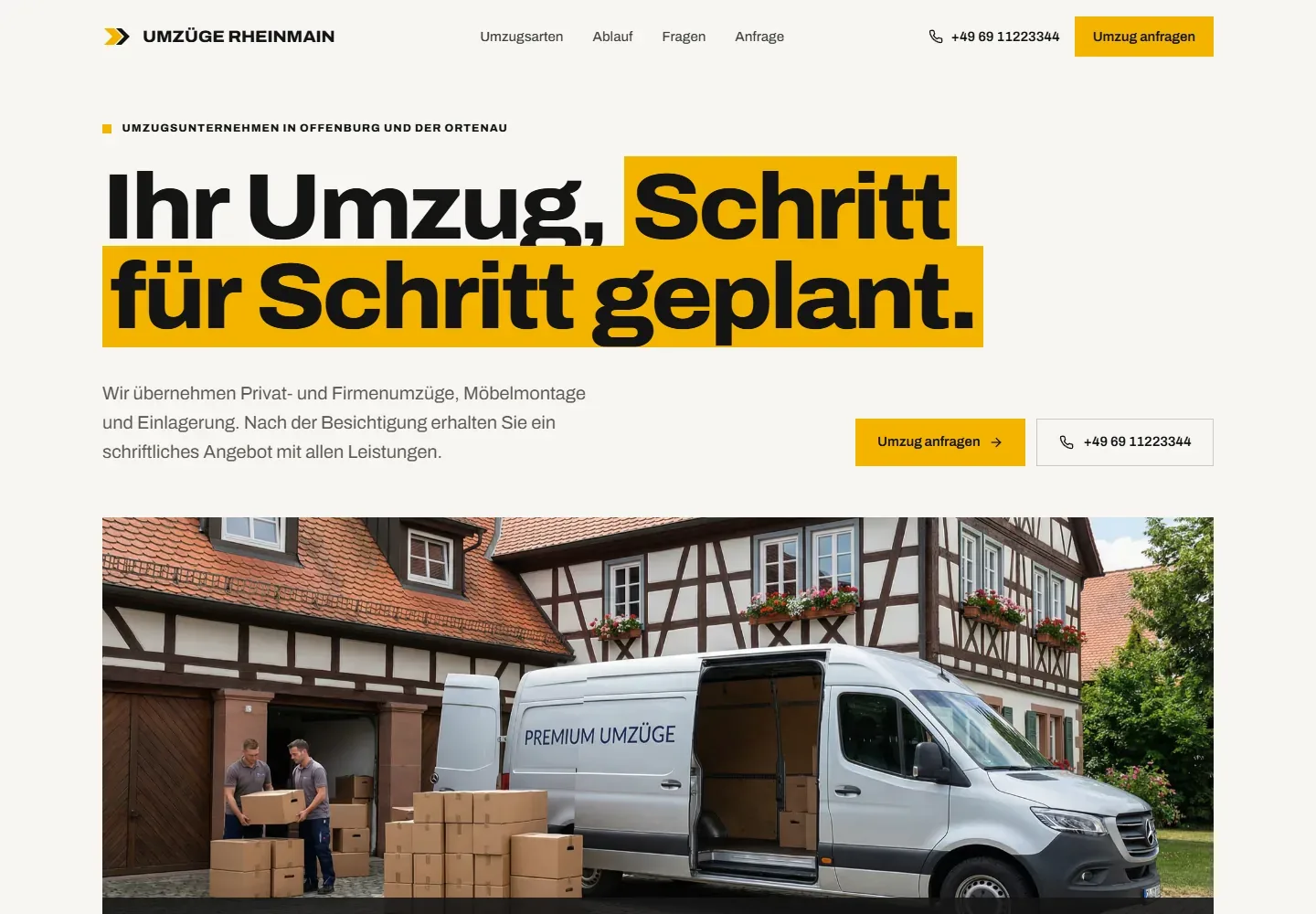 Website-Beispiel für Umzugsunternehmen